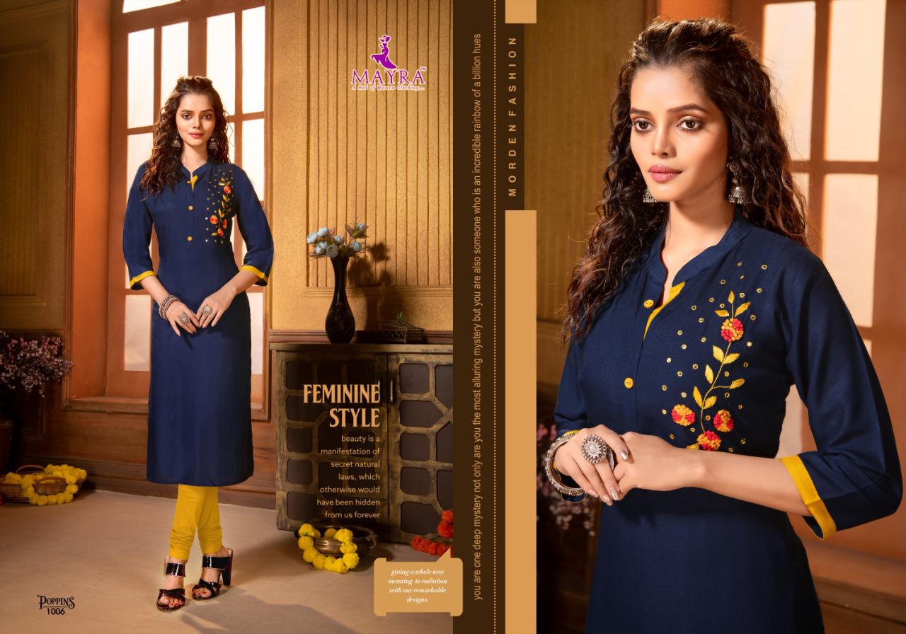 Mayra Poppins Latest Fancy Designer Ethnic Wear Rayon Heavy Kurti Collection
