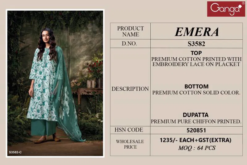 Emera By Ganga Cotton Printed Embroidered Salwar Suit Wholesale Online