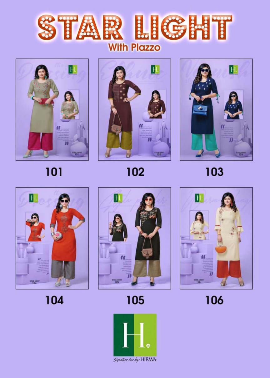 Hirwa Starlight Latest Fancy Designer Casual Wear Rayon Kurti With Bottom Collection
