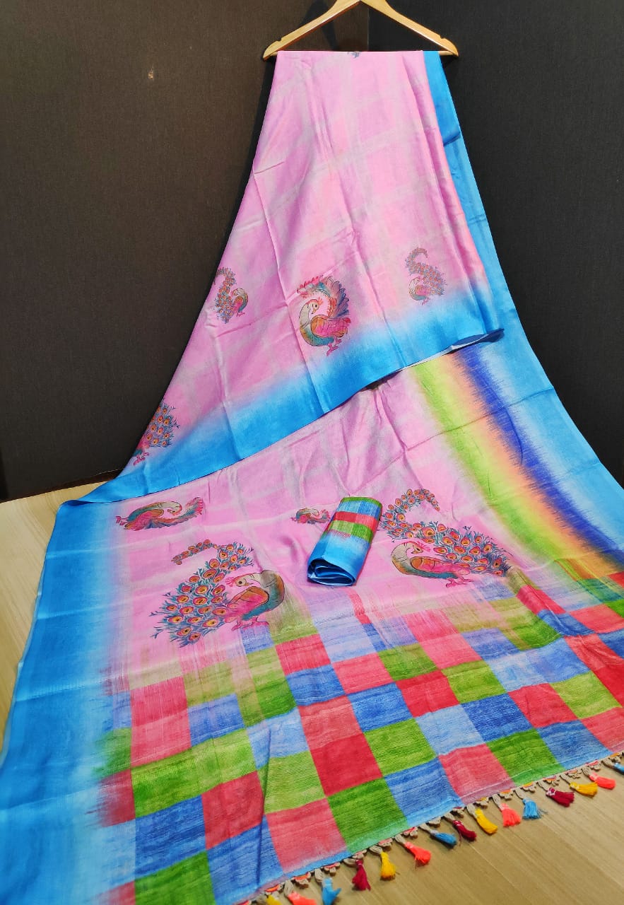 Shvetamber Latest Designer Party Wear Global Linen Juth Digital Printed Saree Collection