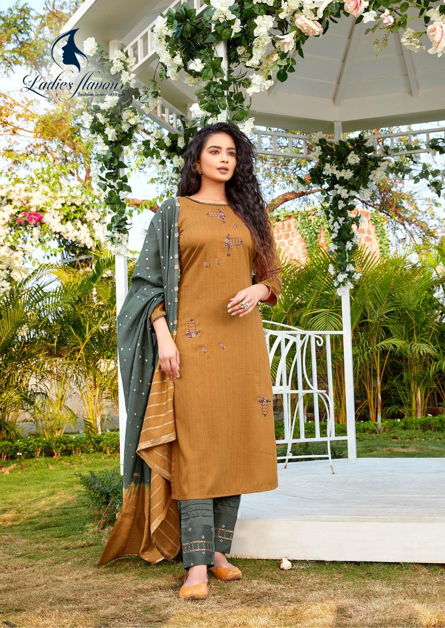 Ladies Flavour Aarohi 4 Latest Fancy Festive Wear Chinon lining with Embroidery Work Top With Bottom And Viscose Dupatta Ready Made Wear Collection
