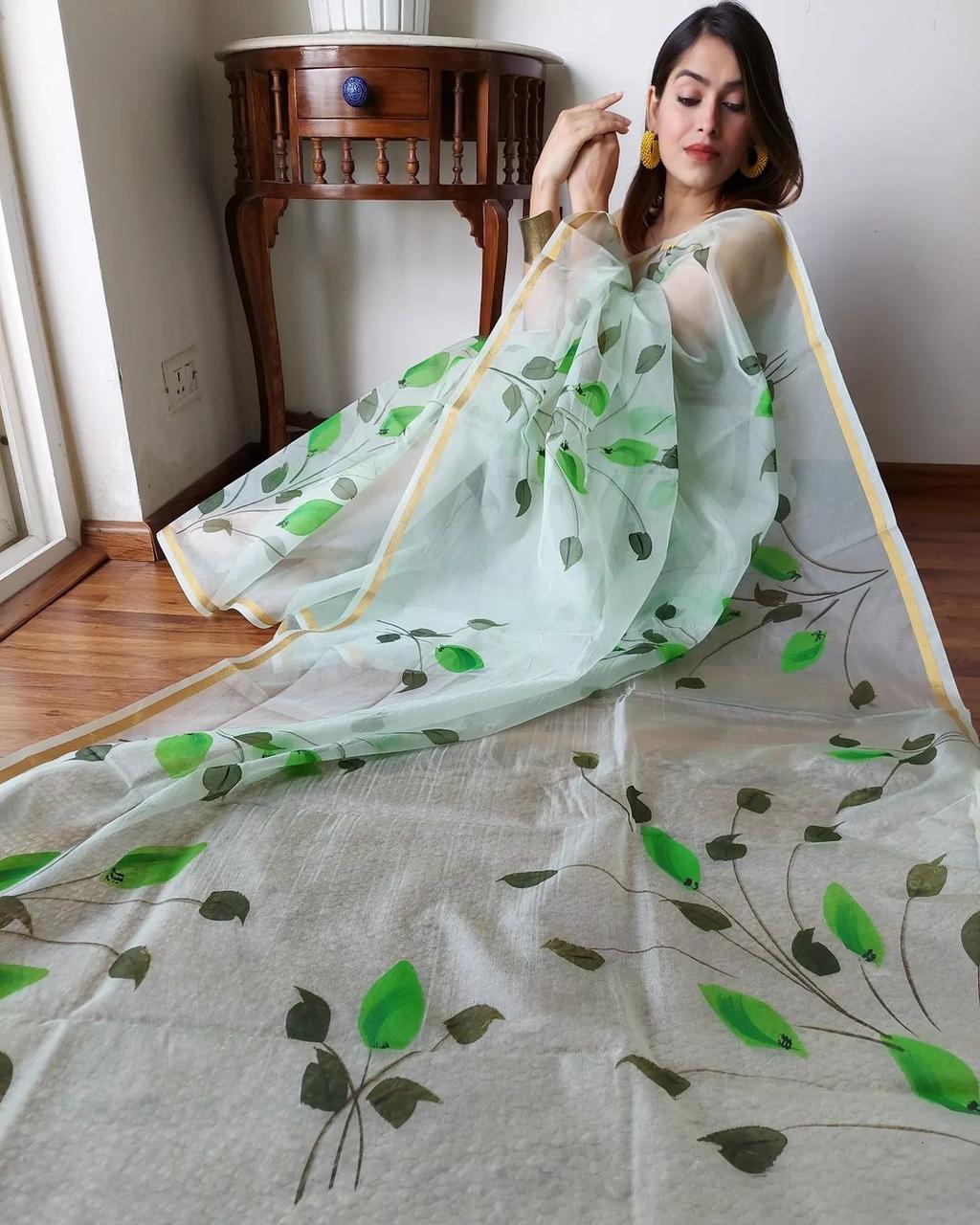 DF121 Organza Gold Patti Border Printed Designer Saree Catalog