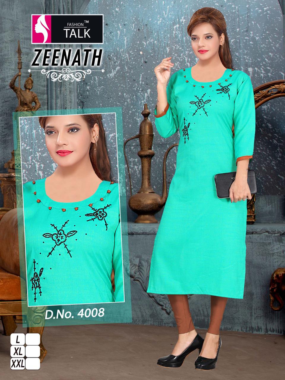 Ft Zeenath Fancy Regular Wear Rayon Handwork Designer Kurtis Collection
