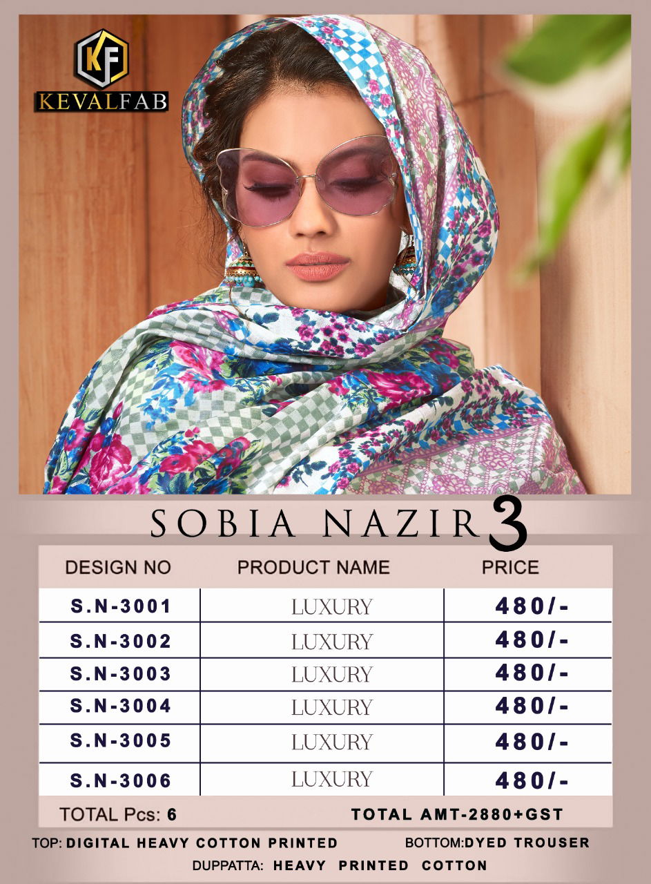 Keval Sobia Nazir 3 Latest Fancy Designer Casual Wear Cotton Dress Materials Collection