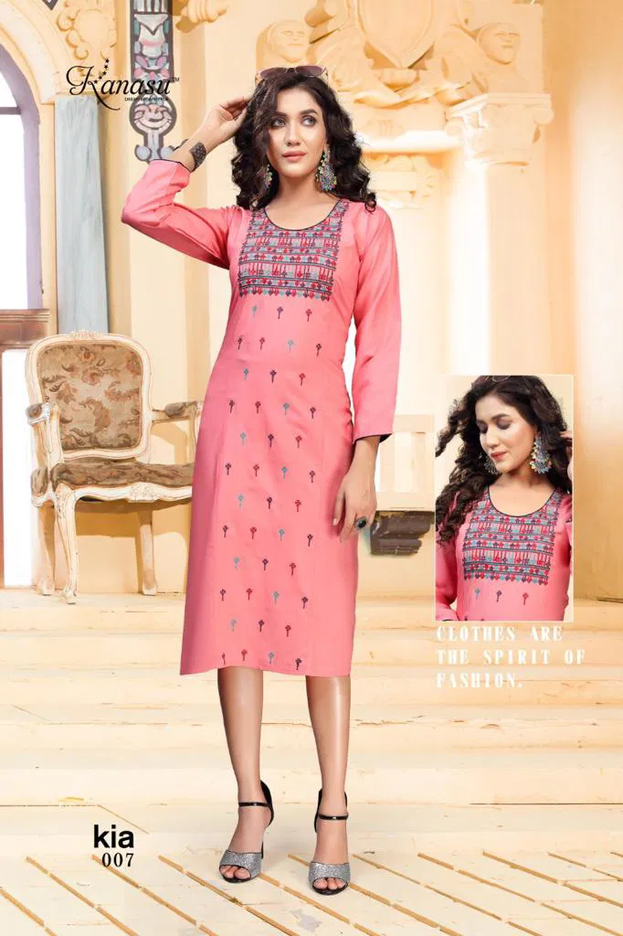 Kanasu Kia Ethnic Wear Rayon Designer Long Kurtis Collection
