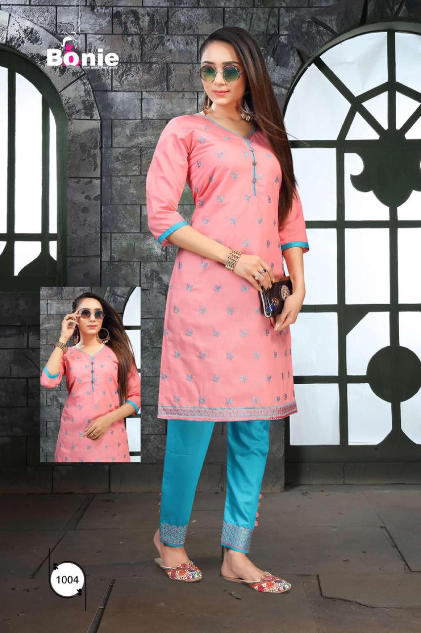 Bonie Portrait Casual Regular Wear Silk Designer Kurtis With Bottom Collection
