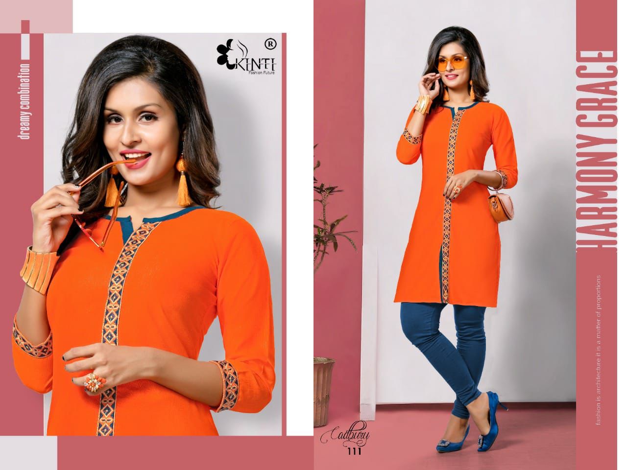 Kinti Cadbury Casual Daily Wear Slub Silk With Embroidery Kurtis Collection
