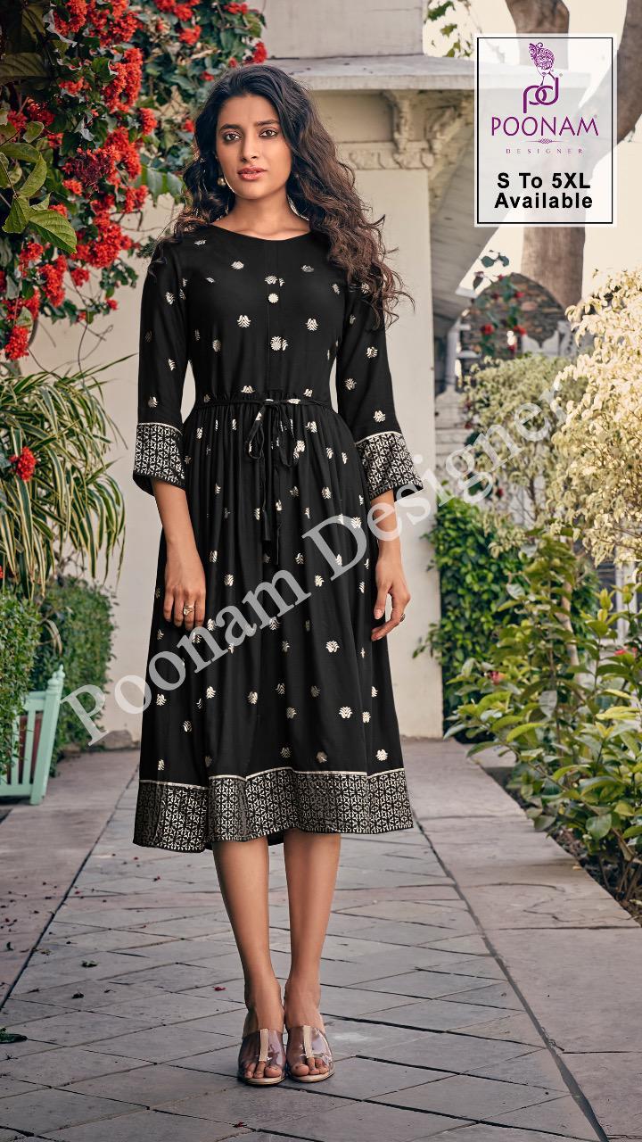 POONAM  DESIGNEE  FORUM Latest Fancy Designer Heavy Ethnic Wear Pure Rayon Foil Print Kurtis Collection