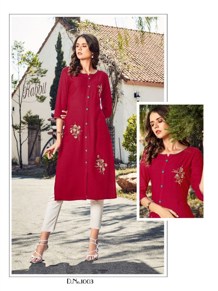 Baanvi Marigold 1 Latest fancy Designer Heavy Rayon Straight Cut Kurti Collection
