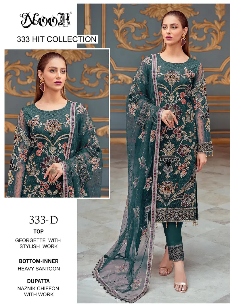 Noor 333 Hit Heavy Festive Wear Georgette Latest Pakistani Salwar Kameez Collection