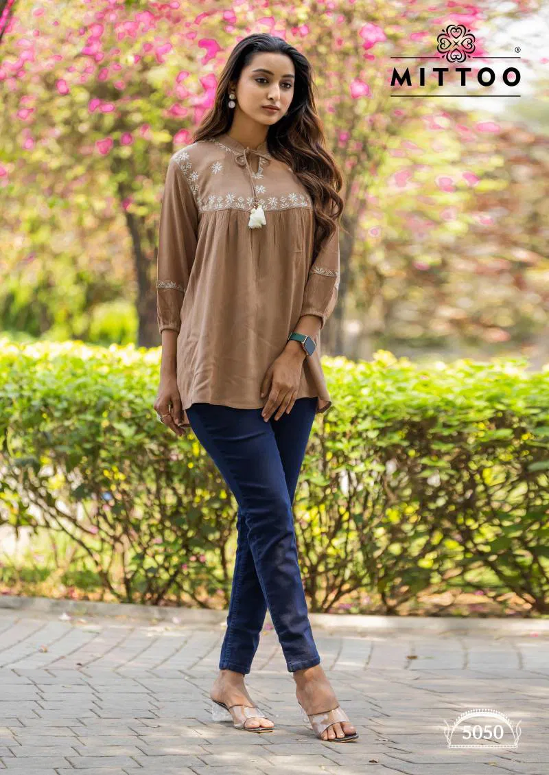 Mittoo Victoria Vol 9 Rayon Wrinkle With Thread Work Top Online Wholesale