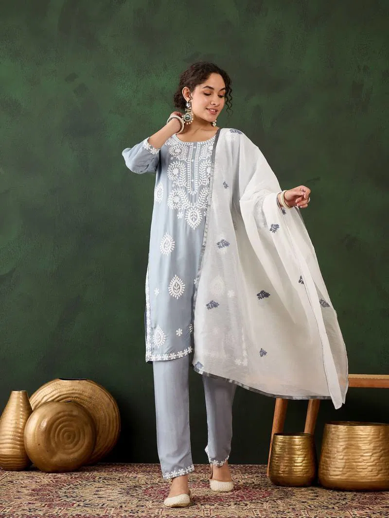 Color Set 8502 Cotton Chikankari Kurti Bottom With Dupatta Wholesale Online