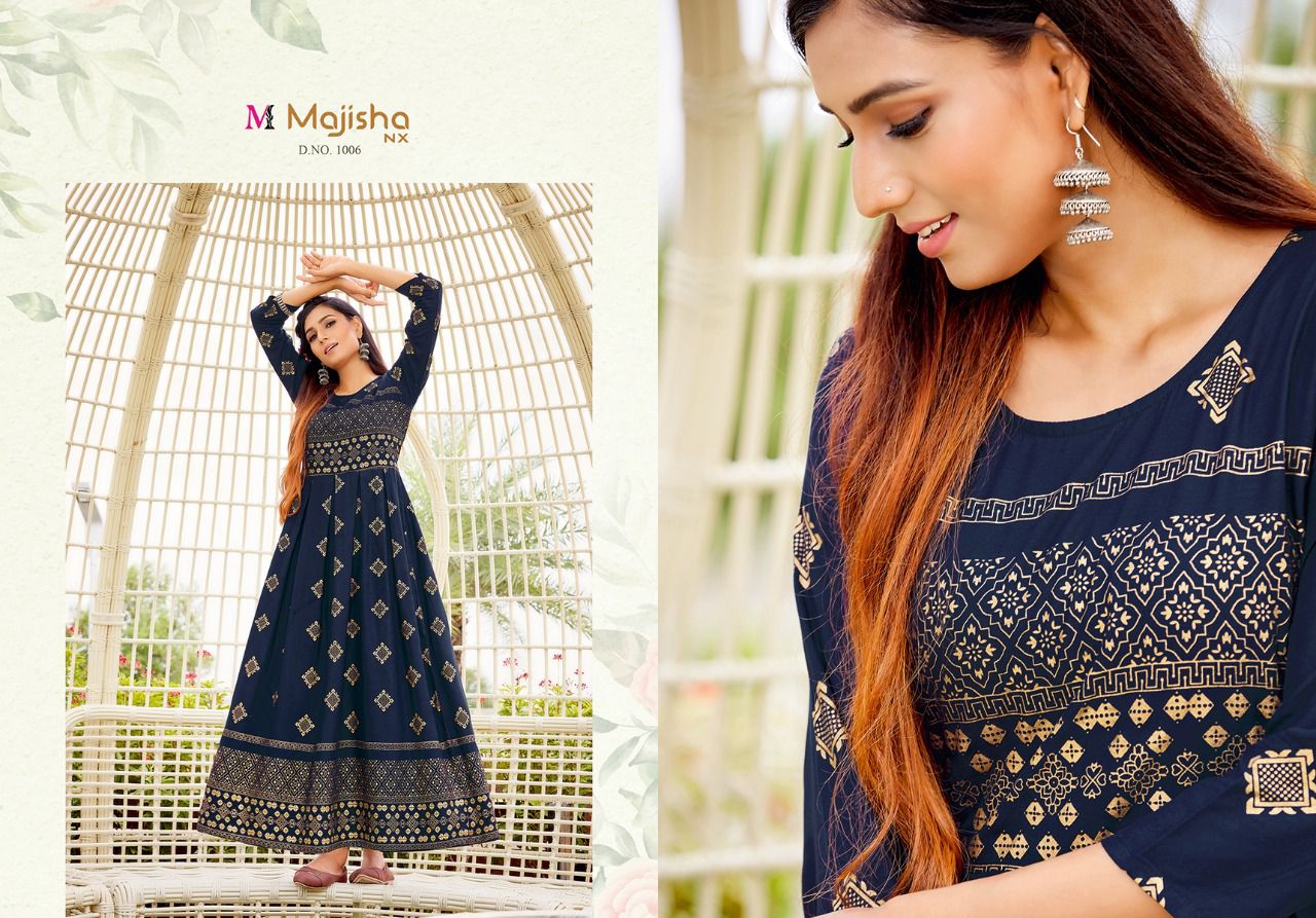 Majisha Nx Advika Latest Fancy Party Wear Rayon Printed Anarkali Kurti Collection