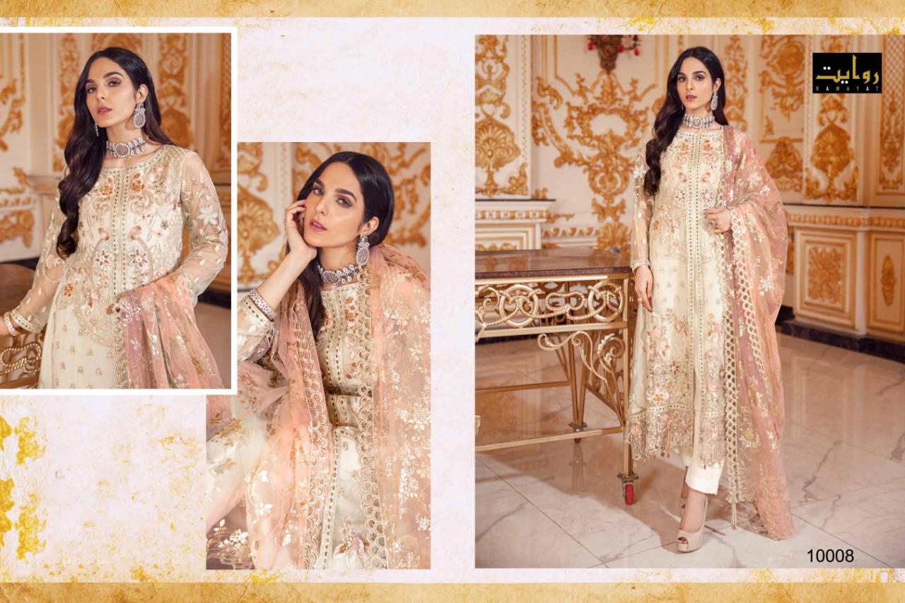 Rawayat Emaan Adeel 3 Fancy Wedding Wear Net Georgette Embroidery Work Heavy Pakistani Salwar Suits Collection
