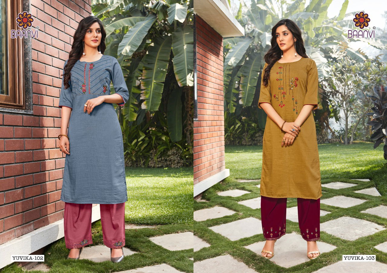 Baanvi Yuvika 1 Silk Linning With Work Ethnic Wear Kurtis With Bottom Collection
