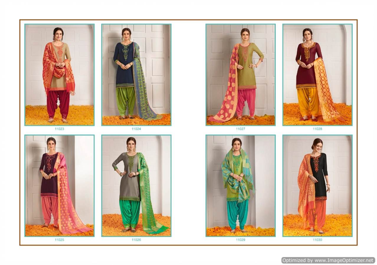 Kalaroop New Launch Of Designer Embroidered Work With Slub Rayon Bottom And Banarasi Silk Dupatta Ready Made Patiala