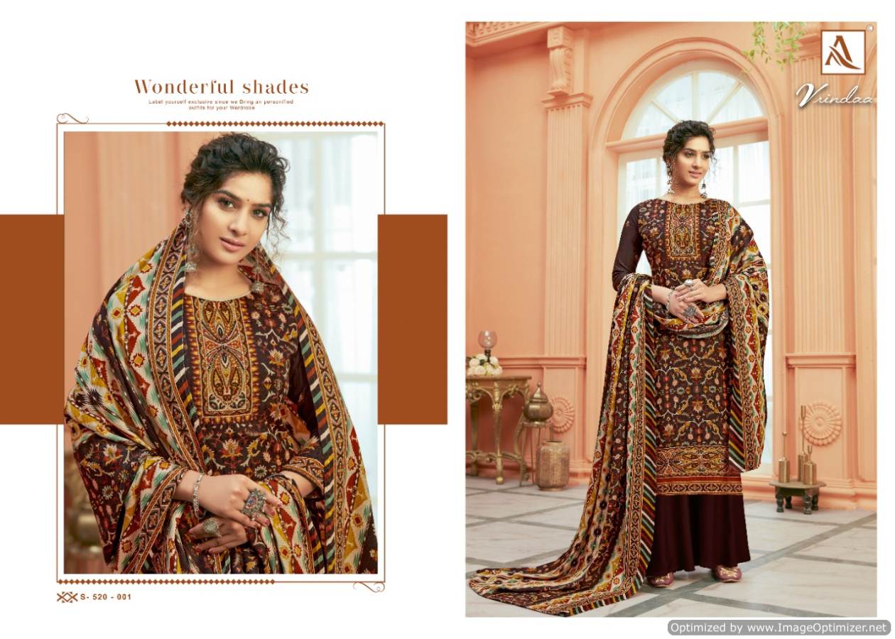 Alok Vrindaa Pure Ready Made Wool Pashmina Digital Print with Swarovski Diamond Work Plazzo Suit Collection 