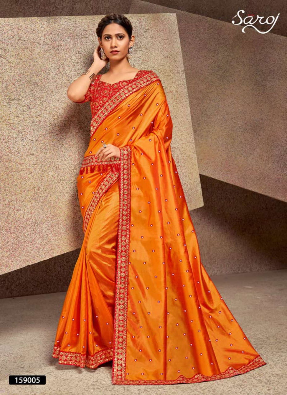 Saroj Designer Fancy Festive Wear Aanchal With Heavy Embroidery Work Silk Sarees Collection
