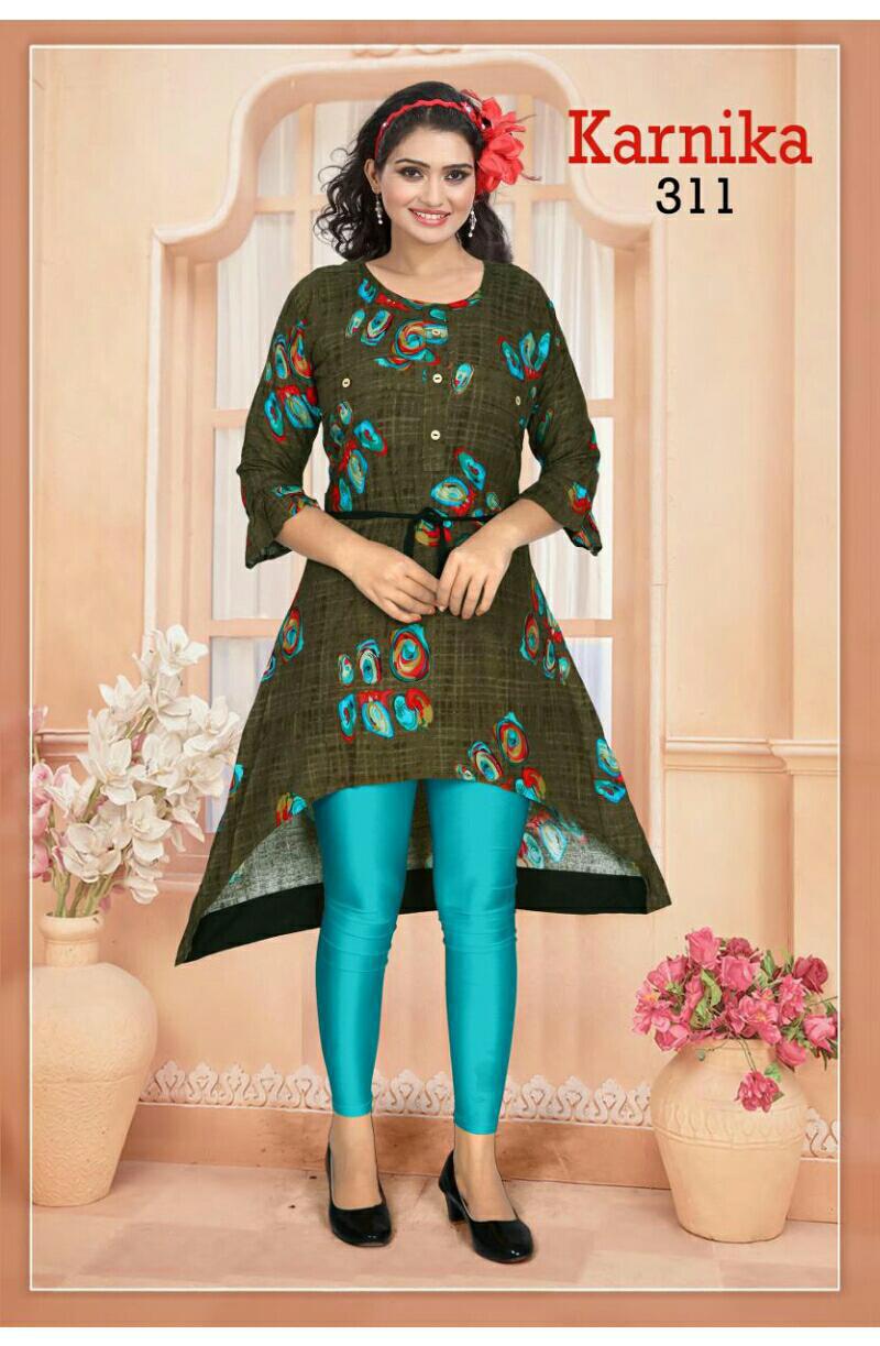 Trendy Karnika 3 Latest Designer Fancy Ethnic Regualr Wear Heavy Pure Rayon Printed Kurtis Collection
