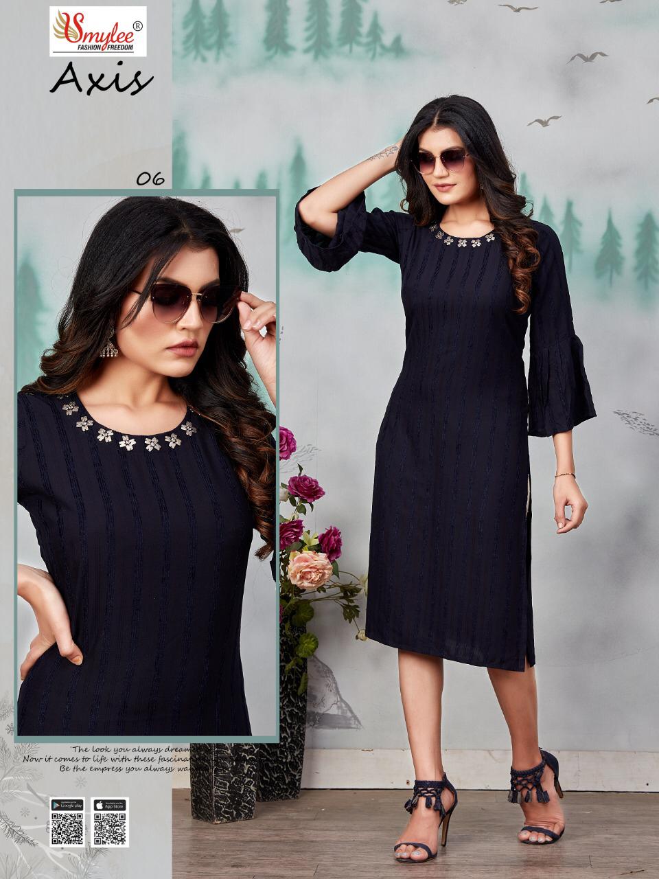 Smylee Axis Designer Latest Festive Wear Fancy Heavy Bombay Velvet Lining With Neck Work Kurtis Collection
