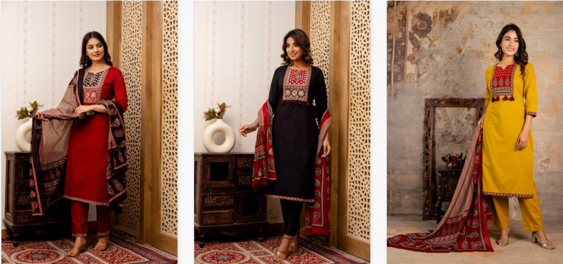 Tanyaa P 130 Cotton Handwork Touchup Kurti Bottom With Dupatta Wholesale Market