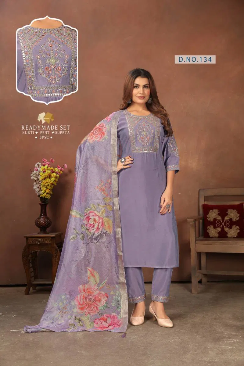 Alinee 134 To 136 Roman Silk Kurti Bottom With Dupatta Wholesalers In Delhi