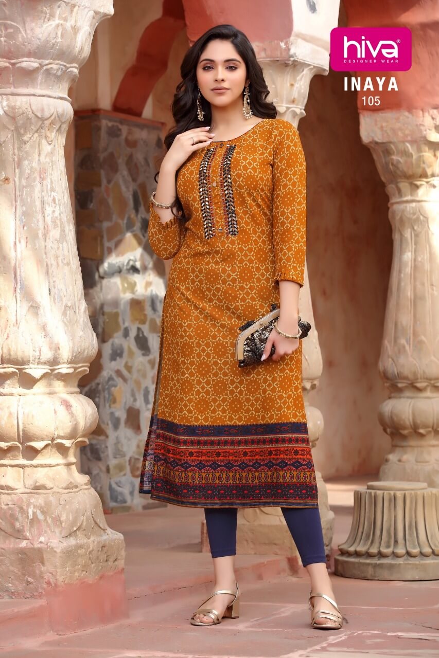 Hiva Inaya Designer Ethnic Wear Rayon Printed Designer Long Kurti Collection