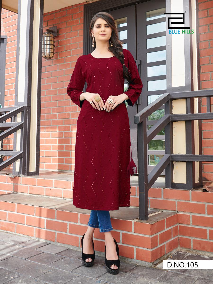 Blue Hills Elili Rayon Designer Casual Wear Printed Long Kurtis Collection
