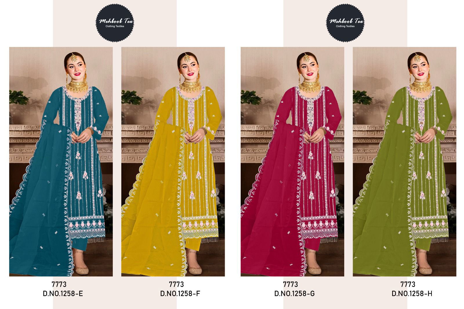 Dn 1258 By Mehboob Tex Organza Pakistani Salwar Suit Exporters in India