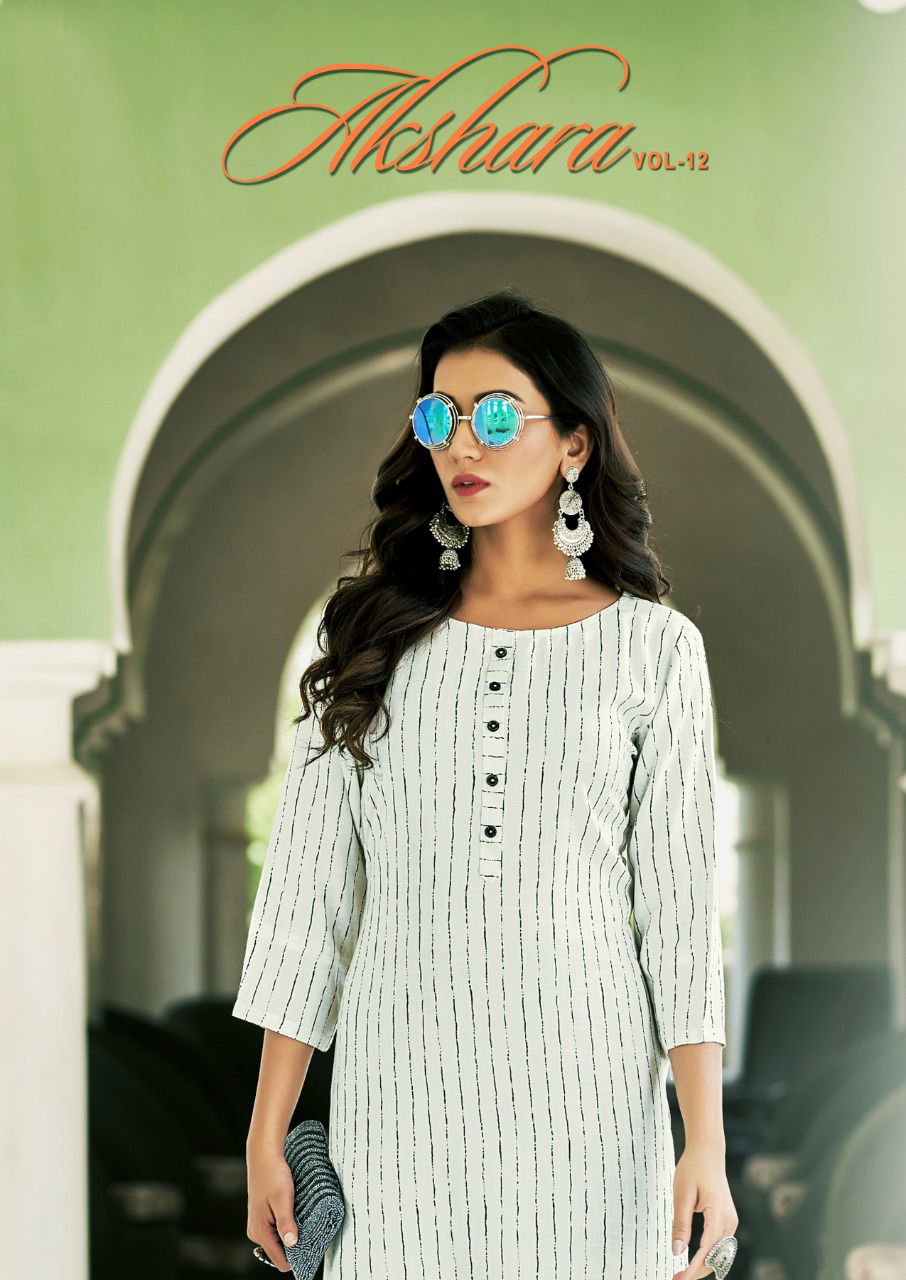 Zoori Akshara 12 Designer Fancy Regular Wear Rayon Printed Kurti Collection