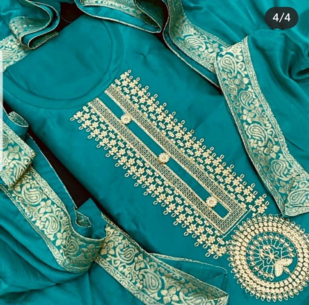 Saniya Latest Designer Cotton Embroidery Work With Four Side Less Dupatta And Bottom  Dress Material Collection