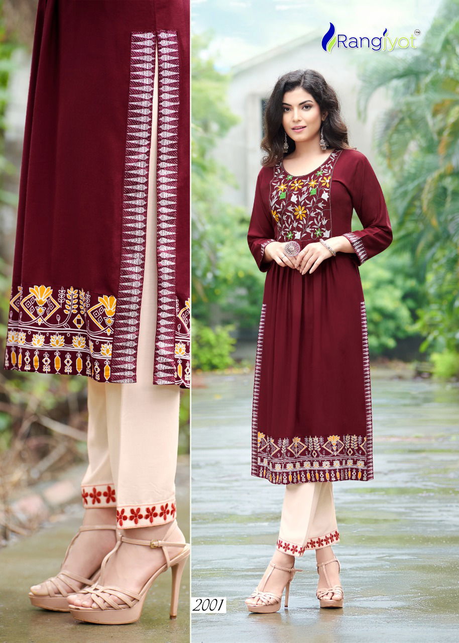 Rangjyot Maria 1 Ethnic Wear Rayon Designer Latest Kurti With Bottom Collection
