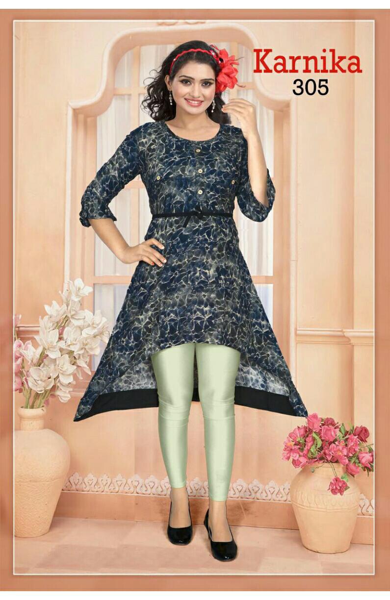 Trendy Karnika 3 Latest Designer Fancy Ethnic Regualr Wear Heavy Pure Rayon Printed Kurtis Collection
