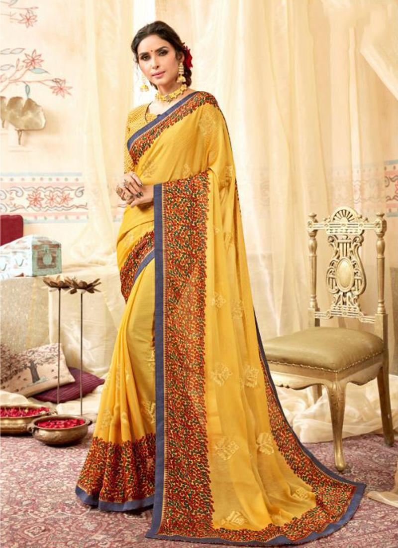Moss Chiffon New Designer Casual Wear Sarees Collection
