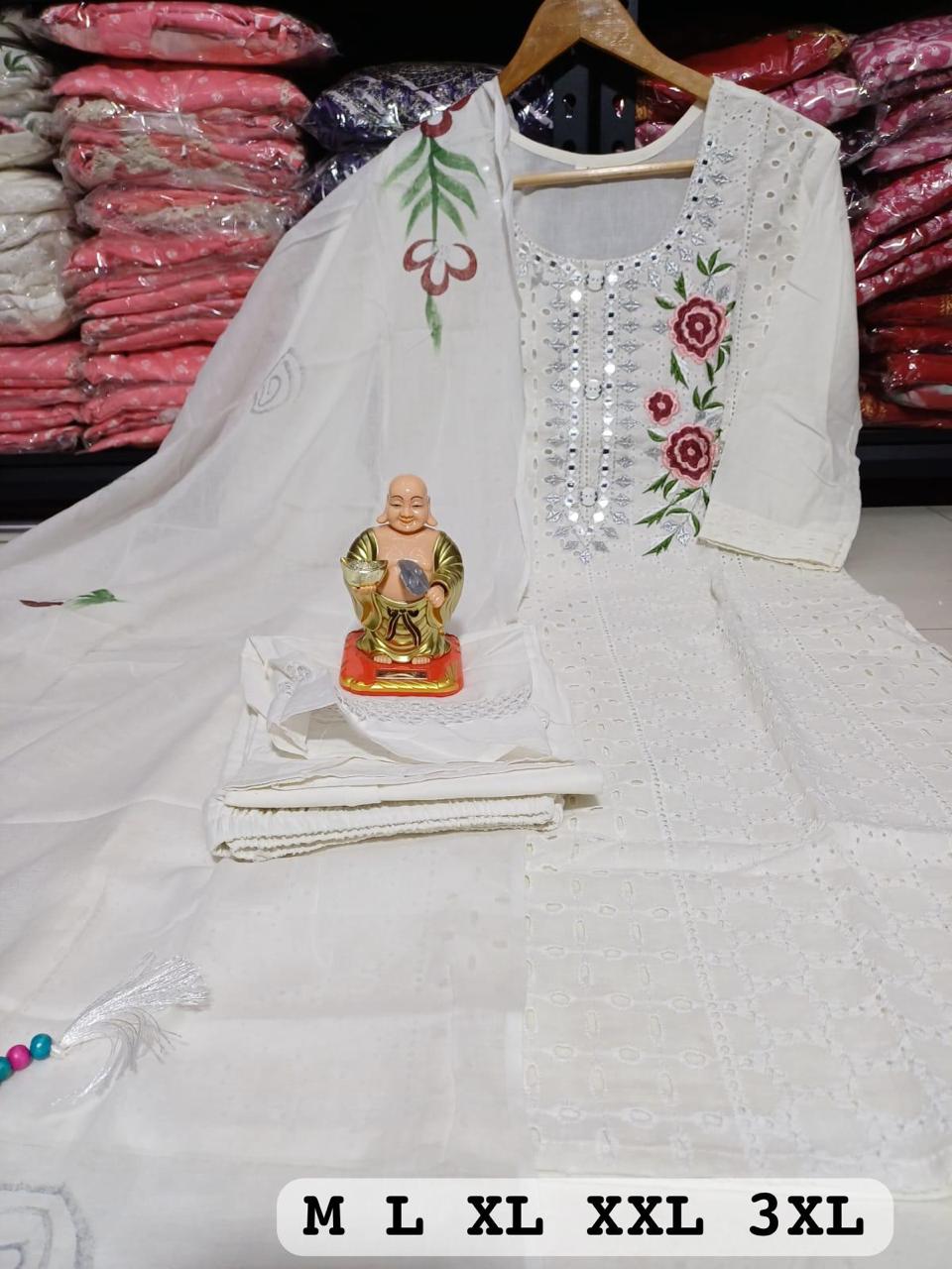 Virat Designer White Colour Cotton Kurti With Bottom Dupatta Catalog