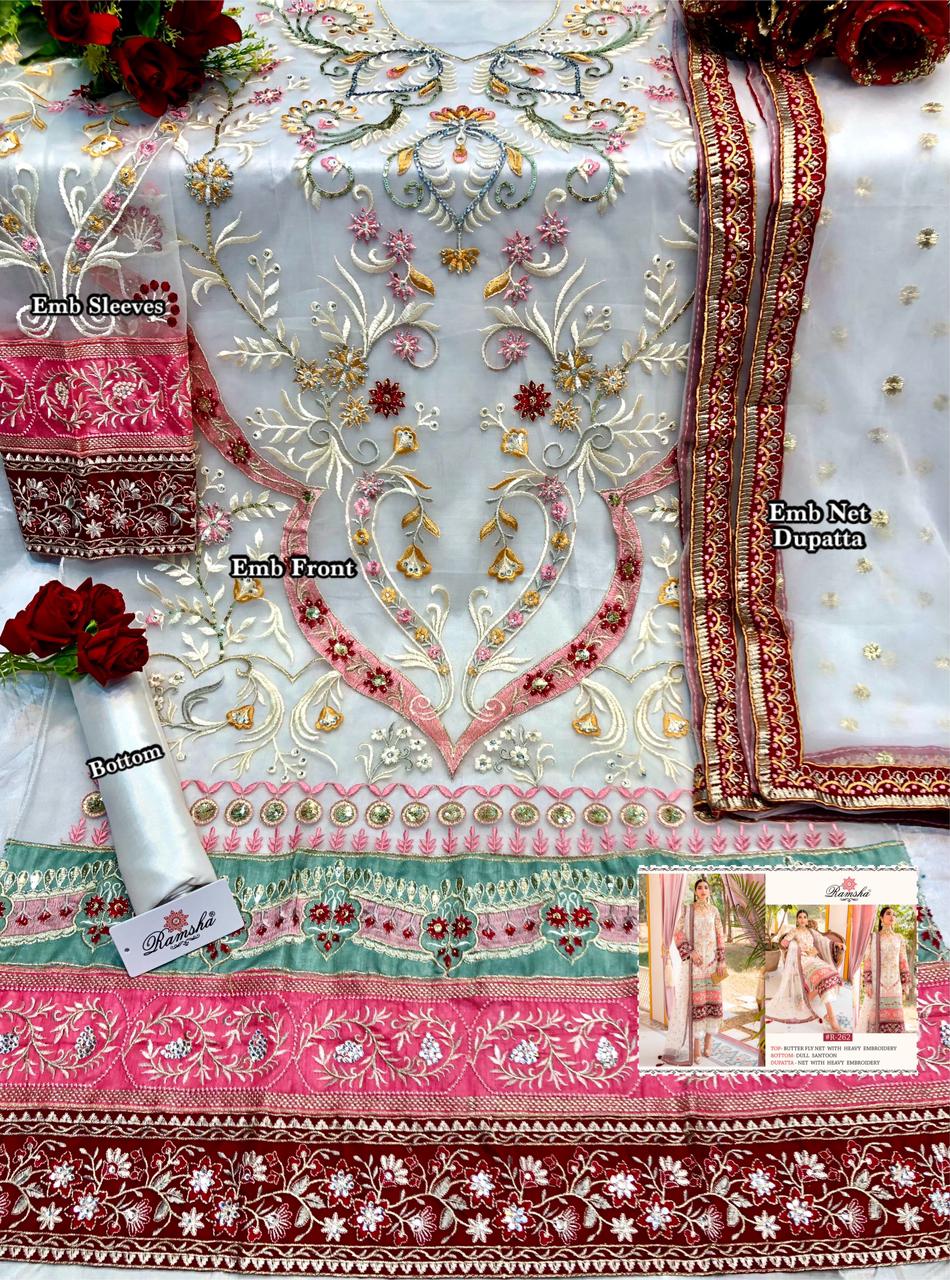 Ramsha R 262 to 264 Latest Designer Heavy Wedding Wear Butterfly Net With Embroidery Work Pakistani Salwar Suits Collection
