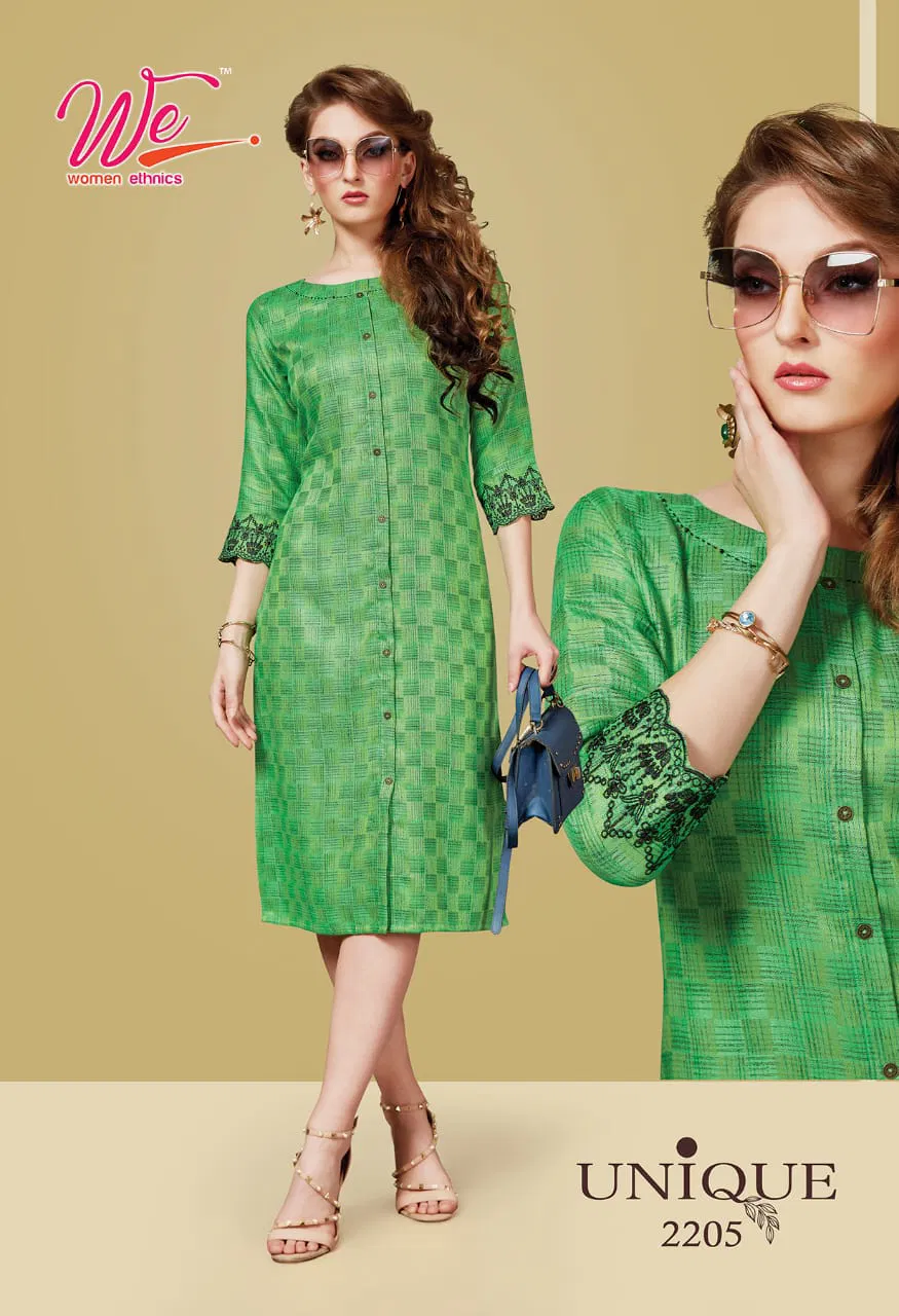 We Unique Latest Designer Casual Wear Exclusive Pure Rayon Fancy Kurti Collection
