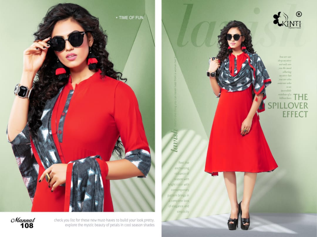 Kinti Mannat Latest designer fancy Regular Wear rayon Kurtis Collection
