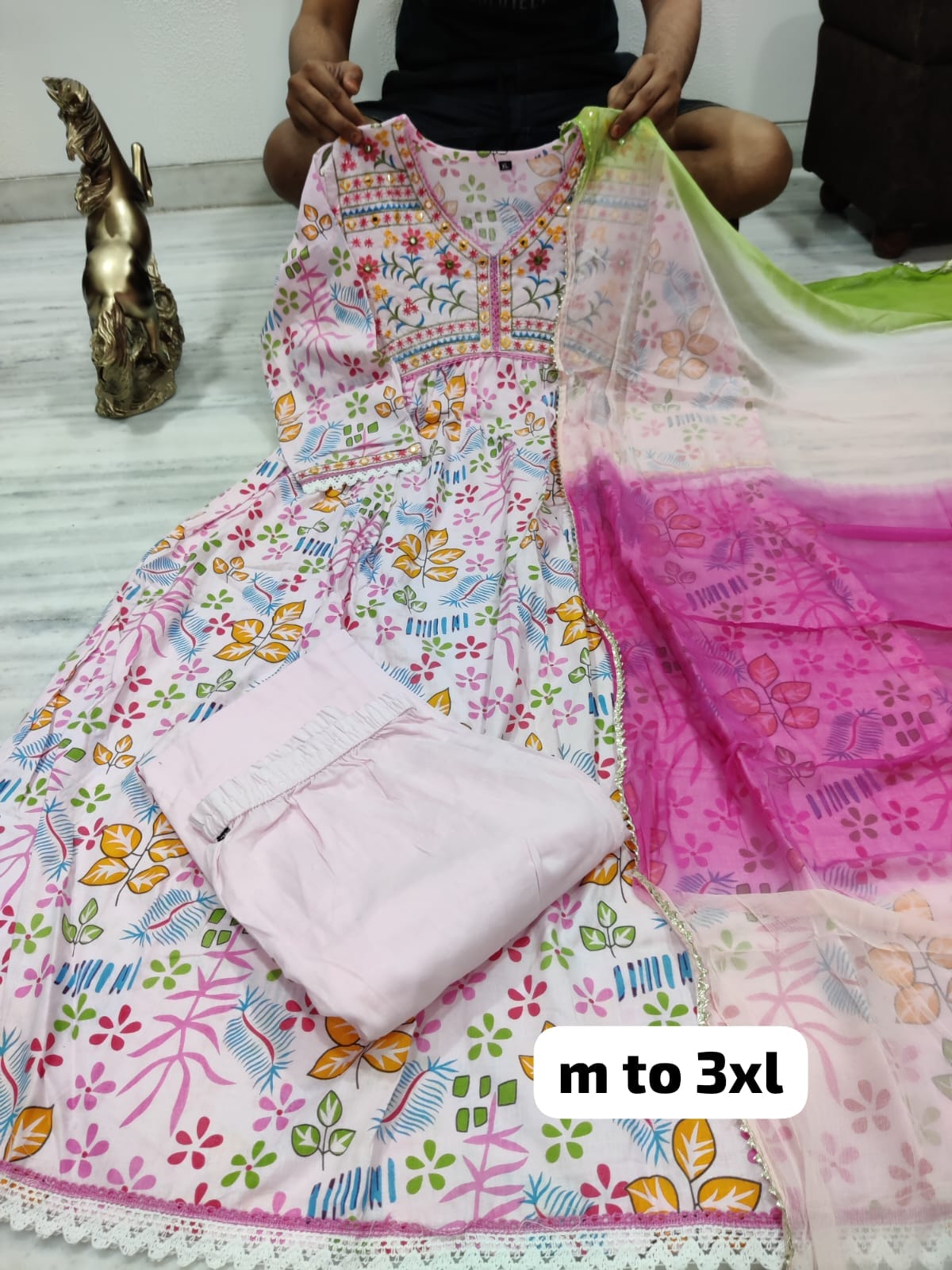 Virat Hand Work Alia Cut Kurti With Bottom Dupatta Catalog