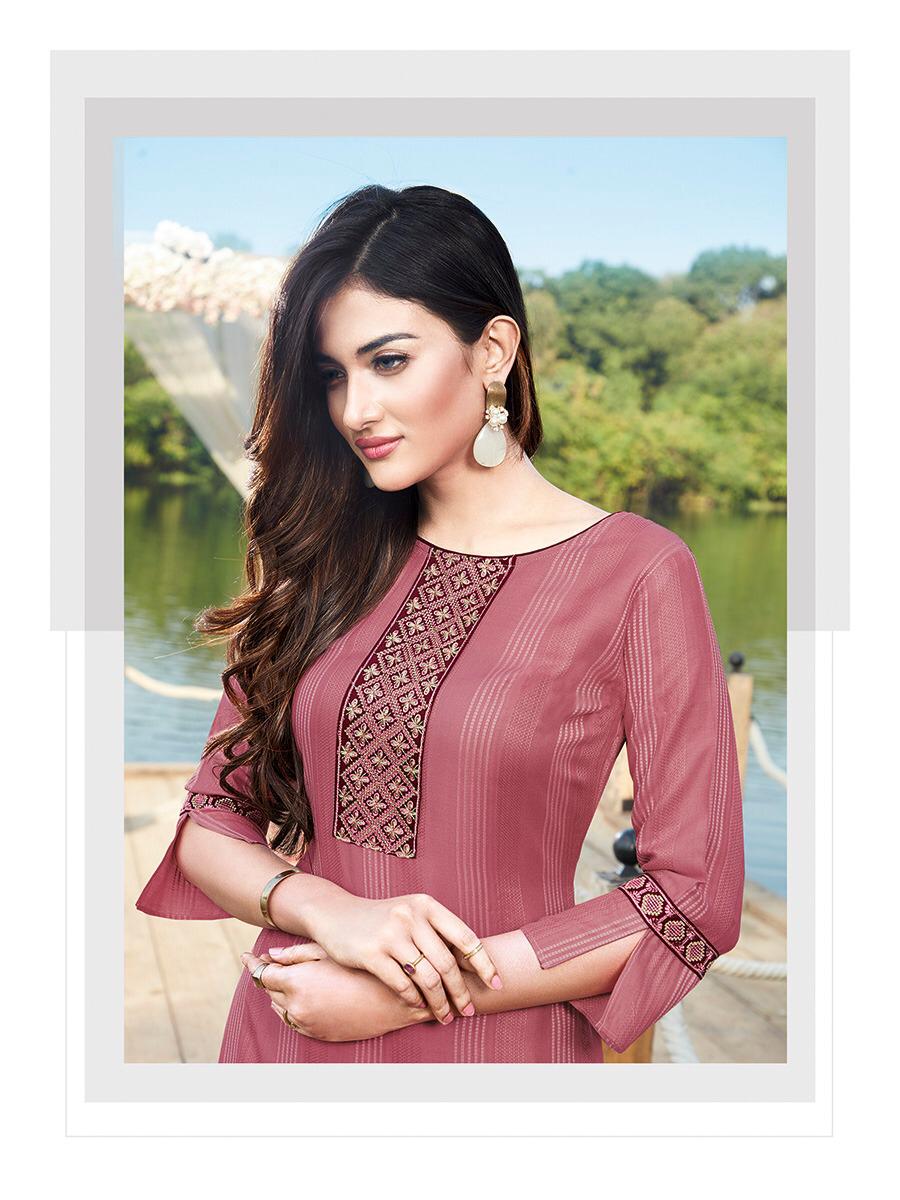 Manas Hirwa 2 Latest Designer Collection Ethnic Wear Rayon Embroidery Work Straight Kurti With Bottom 
