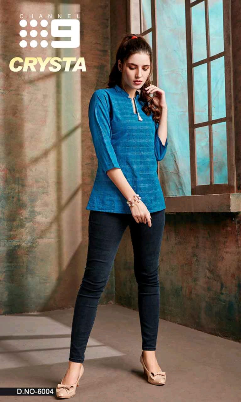 C9 Crysta Latest Designer Soft Cotton Chex Casual Wear Short Tops Collection 