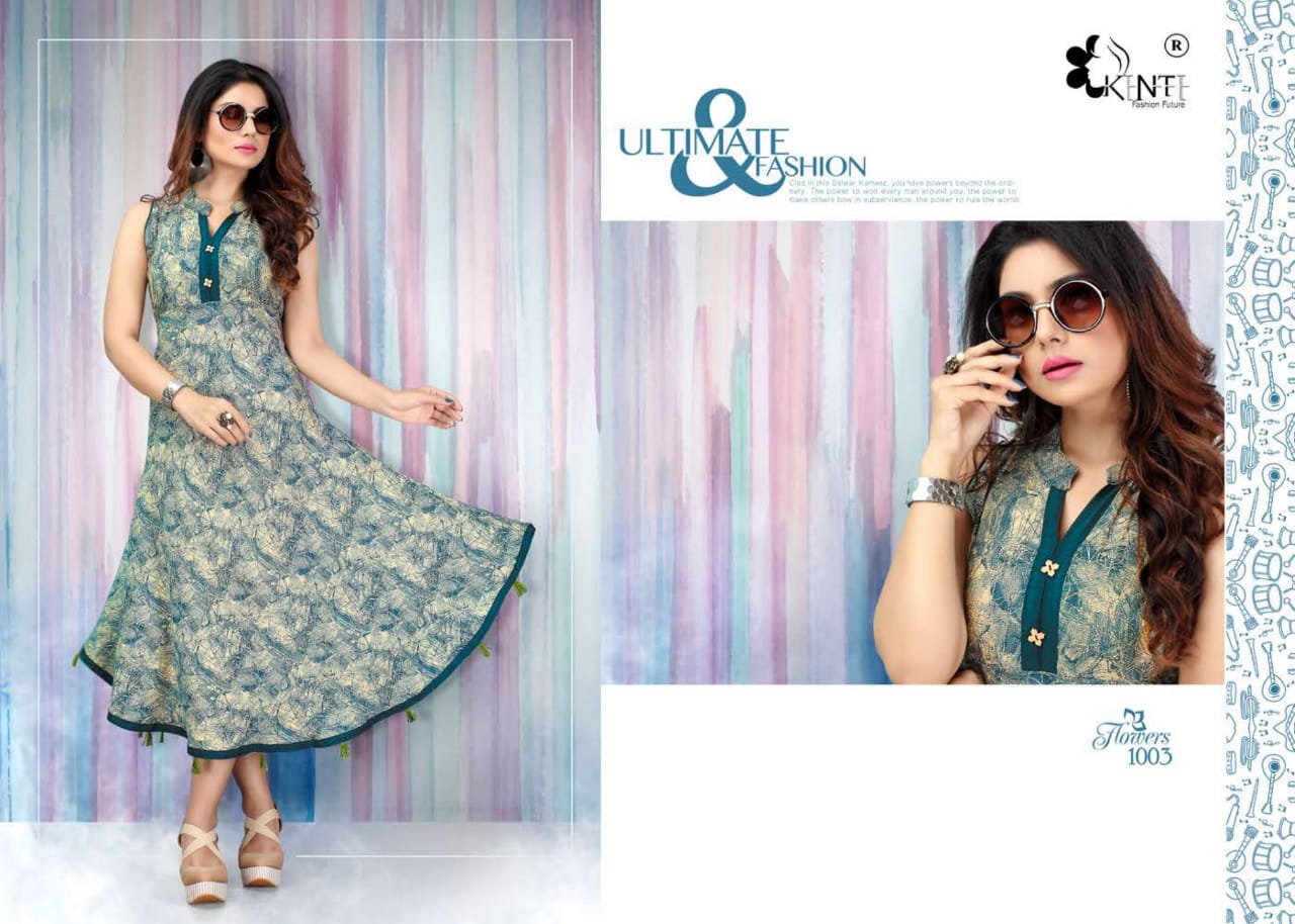 Kinti-Flowers Fancy Designer Regular Wear Heavy Rayon Printed Kurti collection