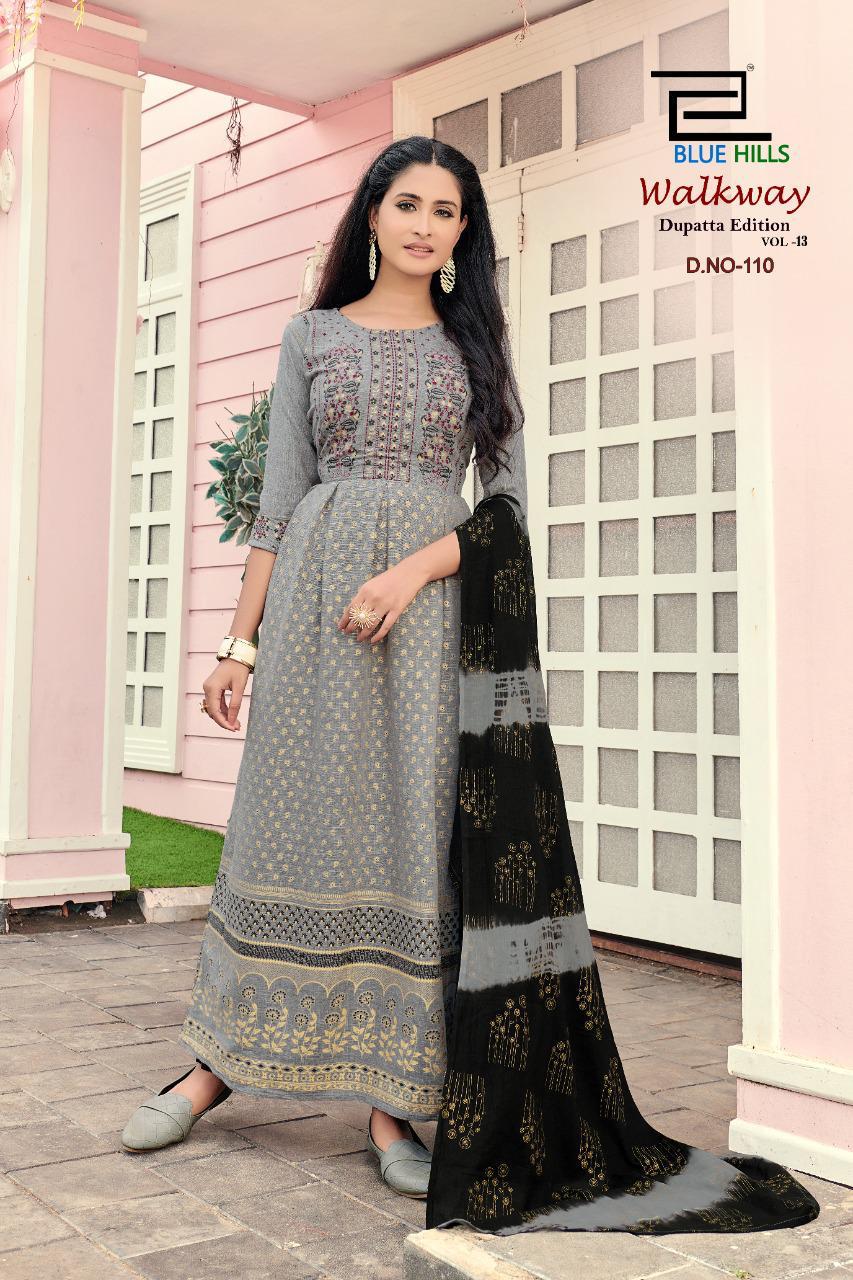 Blue Hills Walkway 13 Anarkali Long Printed Party Wear Kurtis With Dupatta Latest Collection
