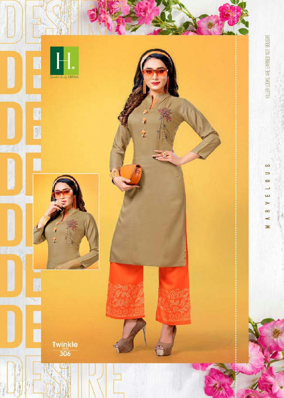 Hirwa Twinkle 3 Latest Fancy Designer Rayon Gold Print Kurti With Bottom Collection
