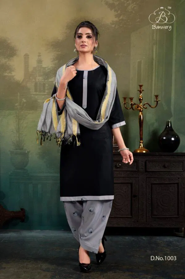 Banwery Latest Collection Of Designer Daily Wear Ready Made Salwar Suit With Chanderi Duptta 