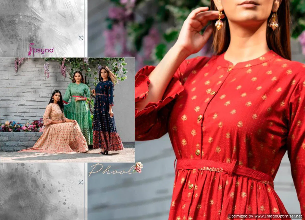 Psyna Phool Vol 3 Casual Wear Full Gown Style Cambric Cotton Kurti Collection 