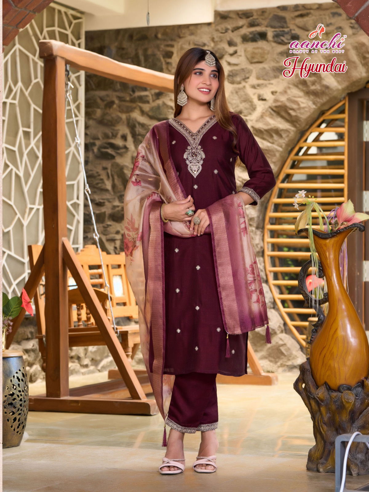 Hyundai By Aanchi Vichitra Shimmer Online Kurti With Bottom Dupatta Wholesale