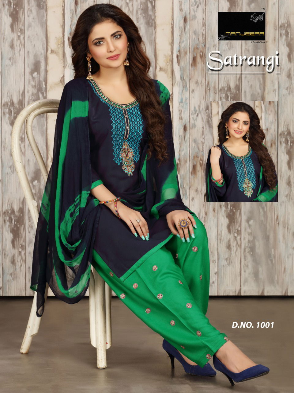 Satrangi Latest Casual Wear Rayon Worked Top With Salwar And Nazneen Dupatta Readymade Collection
