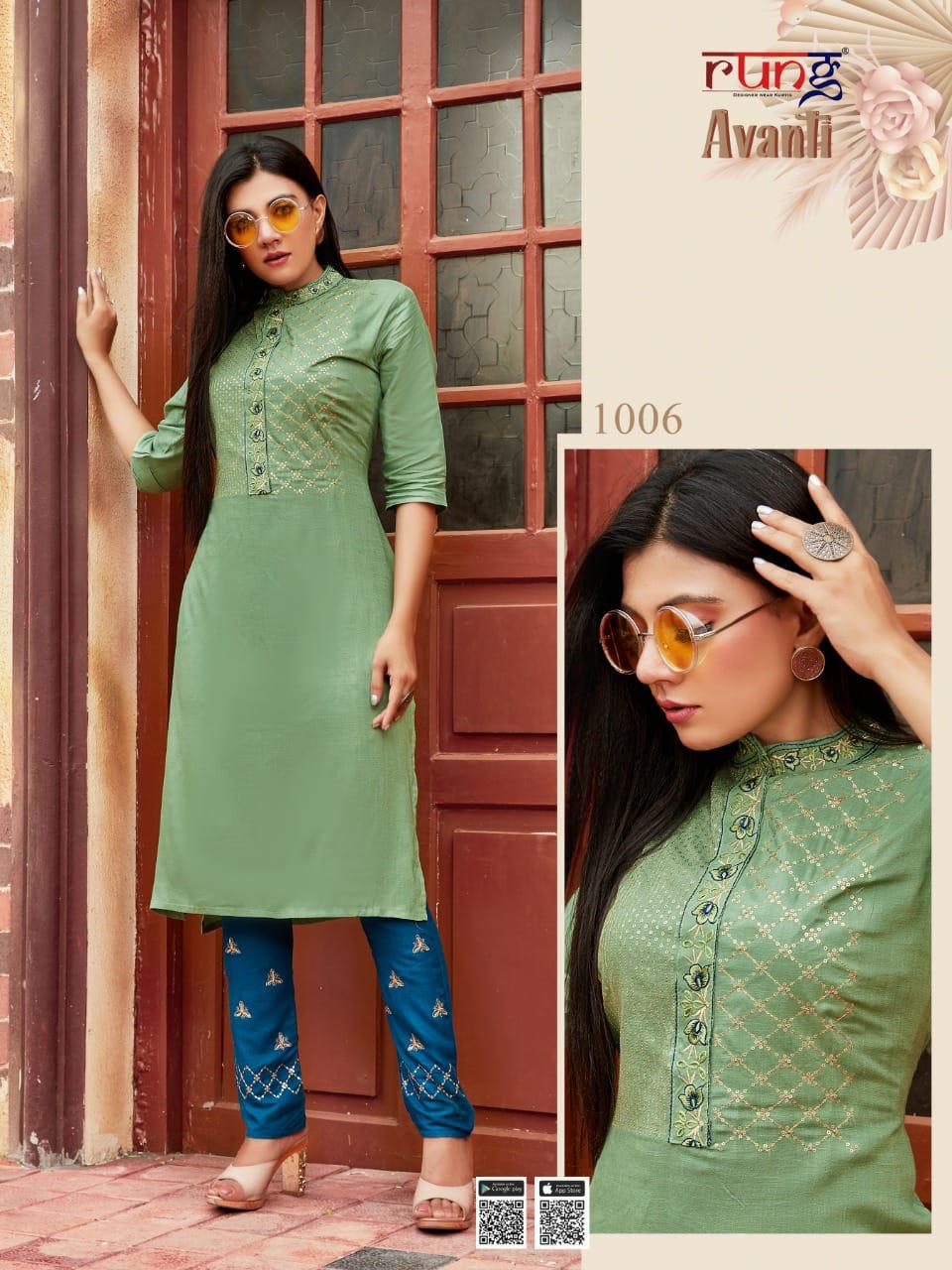 Rung Avanti Heavy Rayon Designer Ethnic Wear Latest Kurtis With Bottom Collection
