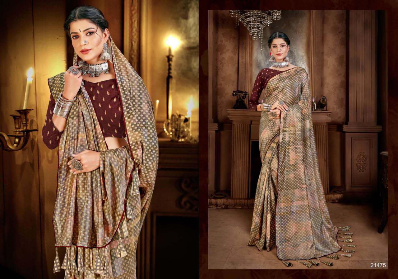 5D DESIGNER BAASURI Latest fancy Designer Casual wear Twill Silk Digital Print With Foil Printed Saree Collection 